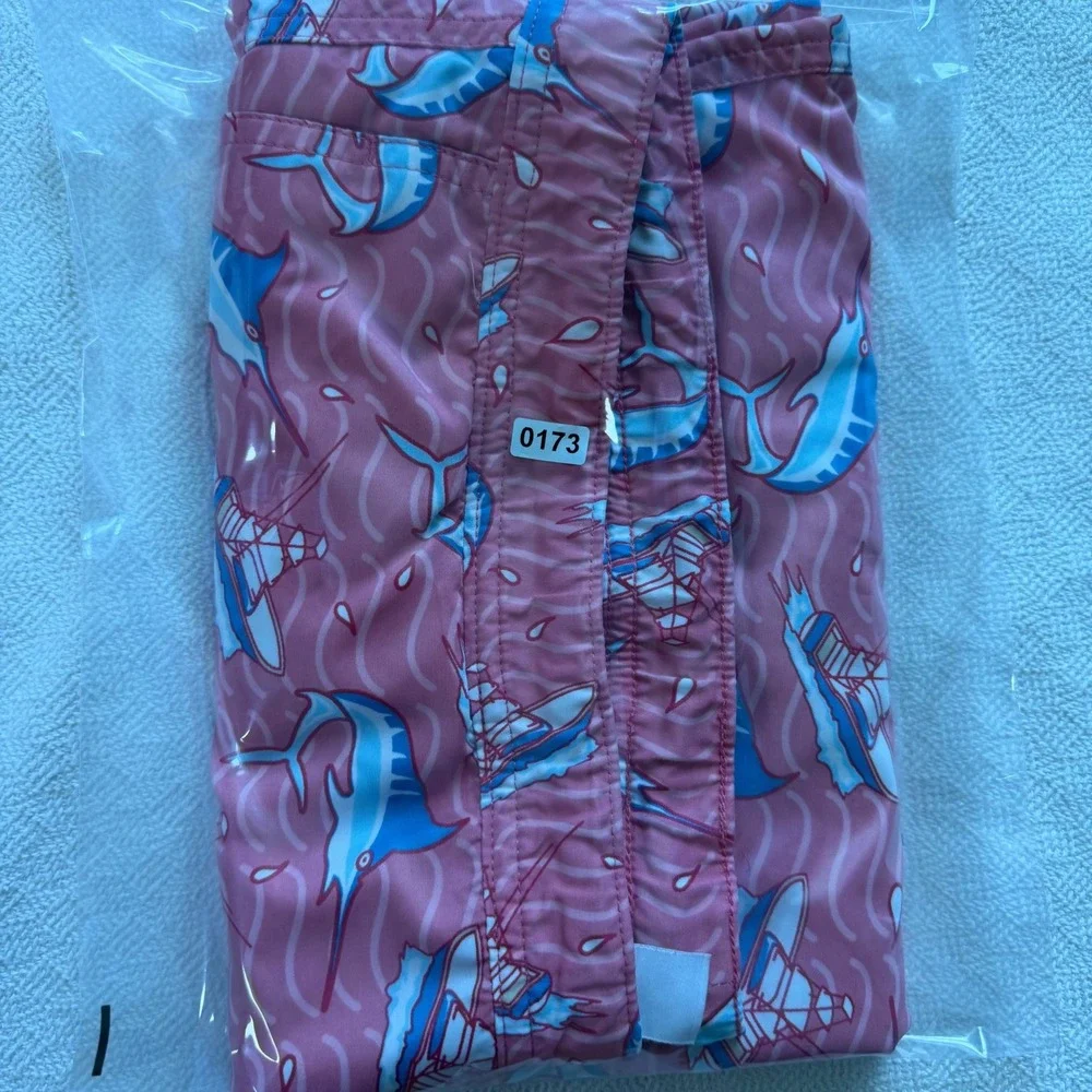 Vineyard Vines Mens Pink Marlin Boat Print Swim Trunks Board Shorts Size Large